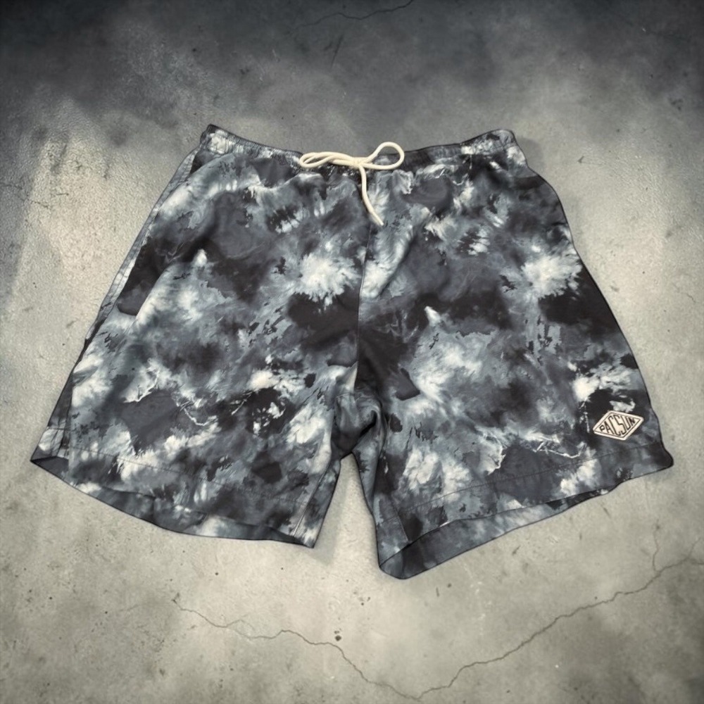 PacSun Swim Trunks Mens XL Black White Tie Dye Cloud Print Mesh Lined Shorts
